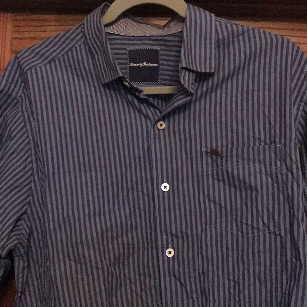 Tommy Bahama dress shirt NWT. Blue/Brown striped